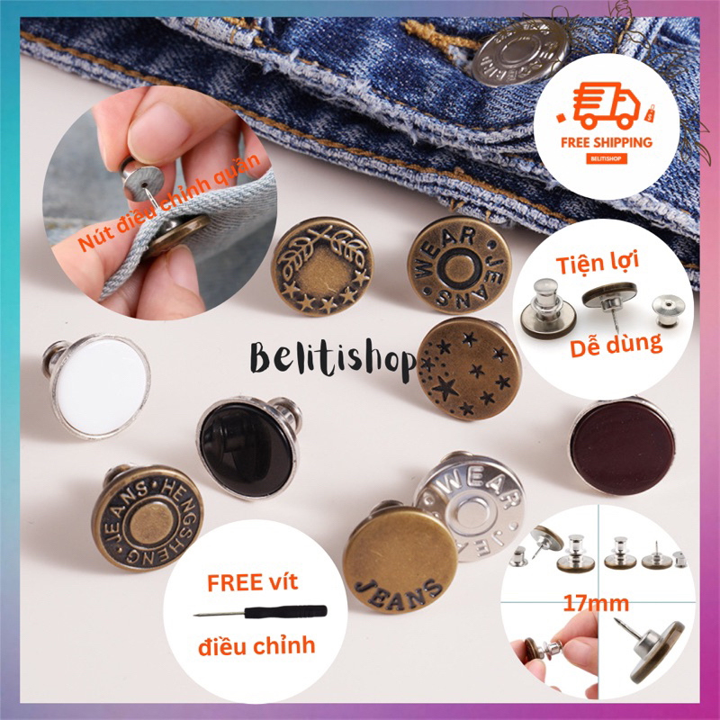 Nút cài quần jean bằng kim loại có thể tháo ra và điều chỉnh tiện lợi cho Nam Nữ