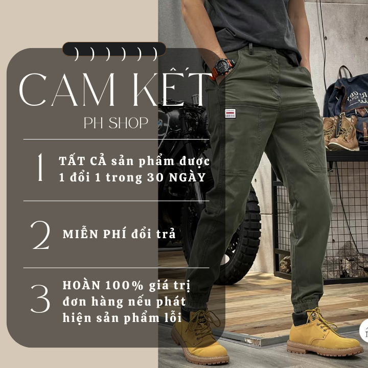 Quần Jogger kaki PHshop204, quần kaki 6 túi, gấu bo chun, 2 túi đừng trước phong cách trẻ trung