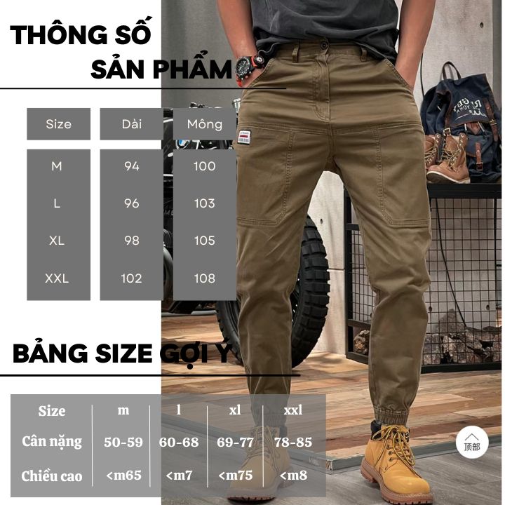 Quần Jogger kaki PHshop204, quần kaki 6 túi, gấu bo chun, 2 túi đừng trước phong cách trẻ trung