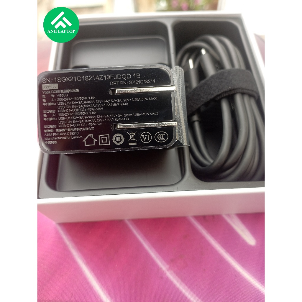 Bộ sạc GaN đa năng 65W LENOVO + kèm cáp sạc 1.5m, sạc cho nhiều thiết bị. Chính hãng Lenovo