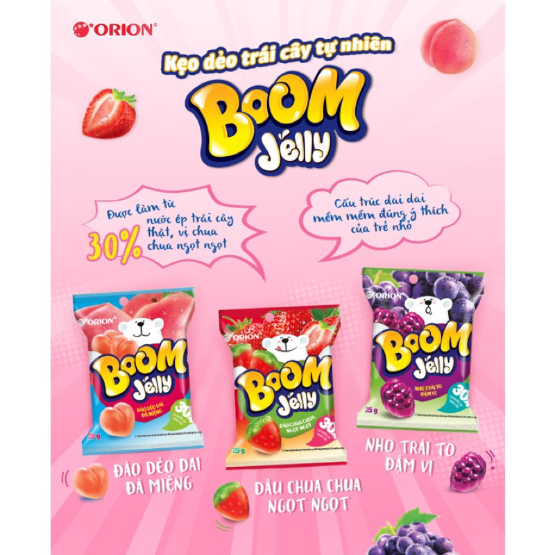 Kẹo dẻo thạch BOOM JELLY ORION GÓI 24,5Gr đủ vị