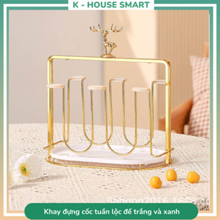 Khay đựng chén cốc kim loại cao cấp, kệ để chén hình chú tuần lộc dễ thương