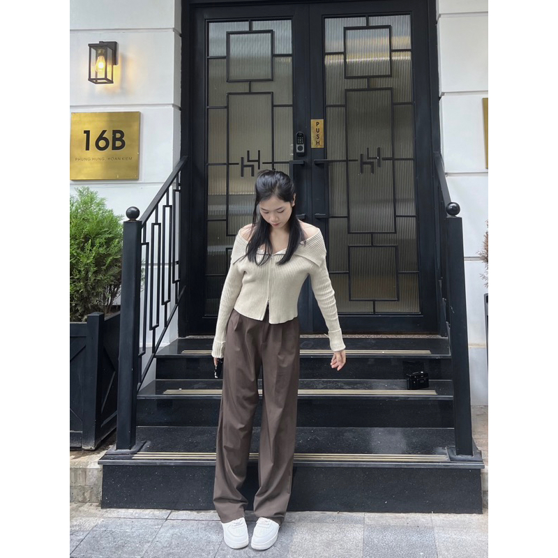 Áo len tăm dài tay trễ vai cổ bèo tiểu thư khoá kéo 2 chiều chuẩn đẹp phong cách nàng thơ sang chảnh