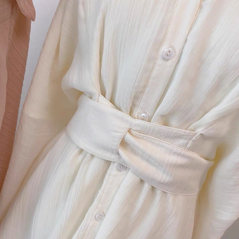 (2 lớp) Set váy áo sơ mi dài tay hở vai hai lớp cổ chữ V kèm quần short ngắn mùa hè mới nhất | BigBuy360 - bigbuy360.vn