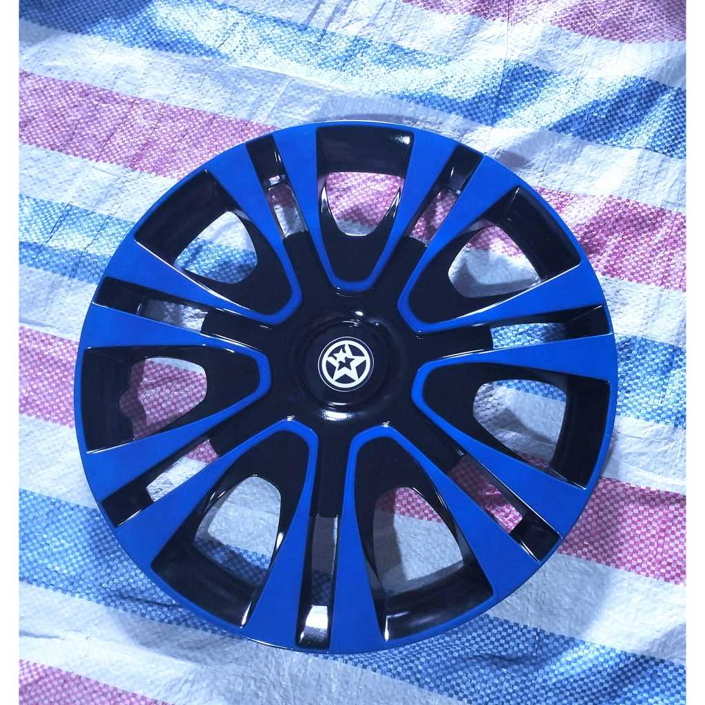 Ốp chụp mâm giả đúc cho xe ô tô mâm sắt mẫu 01-xanh kích cỡ R13-1inch, 1 bộ 4 chiếc LOGO SAO VÀNG