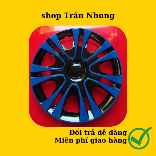 Ốp chụp mâm giả đúc cho xe ô tô mâm sắt mẫu 01-xanh kích cỡ R13-1inch, 1 bộ 4 chiếc LOGO SAO VÀNG