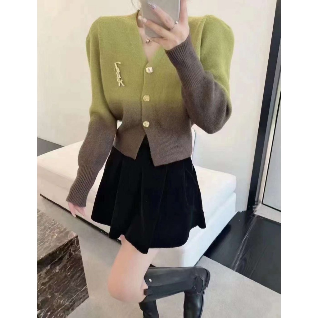 Áo Len Cardigan YSL Loang Dài Tay Cúc Ngọc Kèm Tag Cao Cấp Freesize