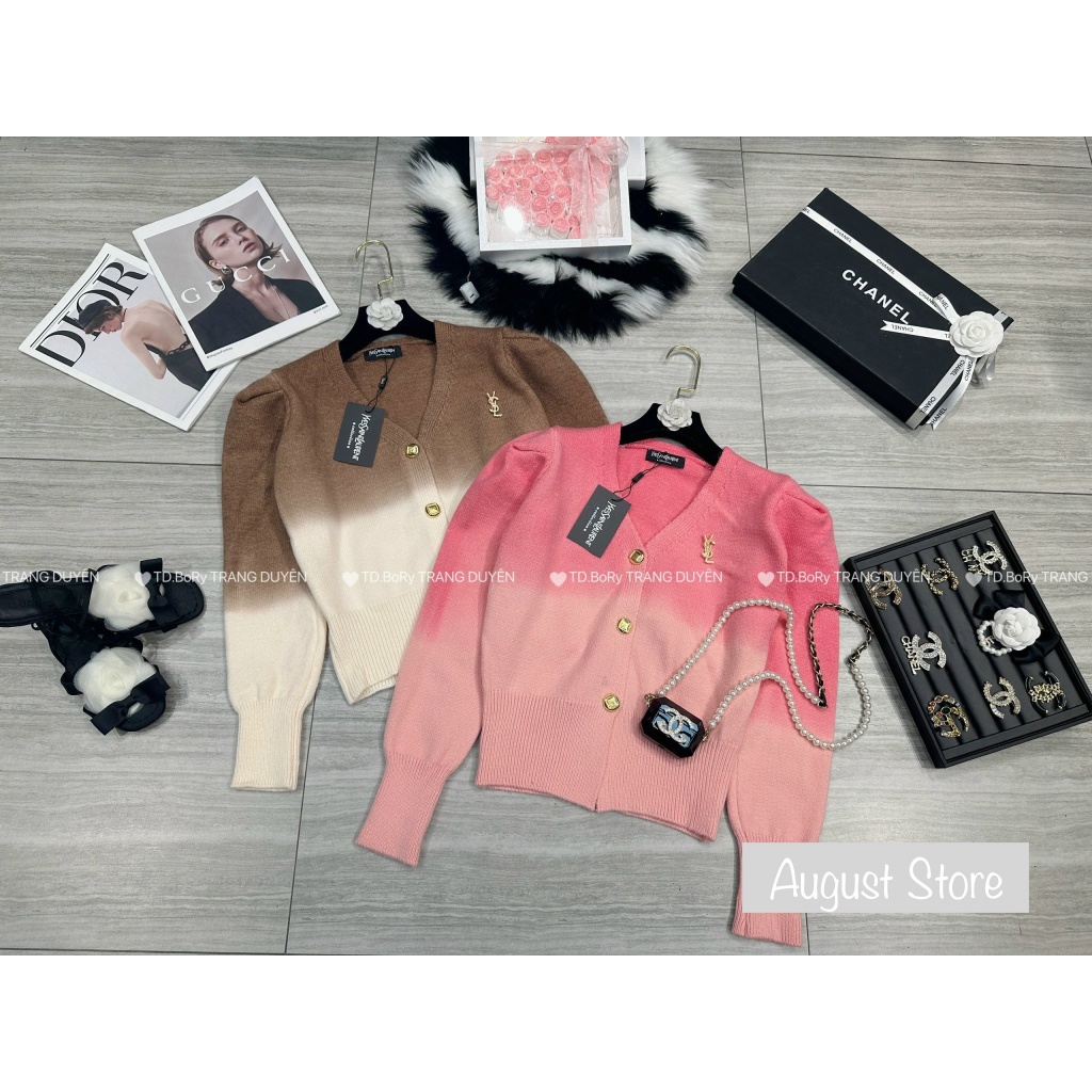 Áo Len Cardigan YSL Loang Dài Tay Cúc Ngọc Kèm Tag Cao Cấp Freesize