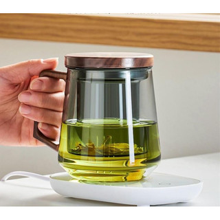 Cốc pha trà thủy tinh có nắp tay cầm gỗ, Cốc lọc trà cá nhân thủy tinh có quai