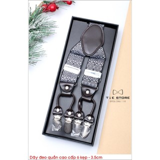 Đai Đeo Quần Nam Chữ Y 6 clip  Cao Cấp 3.5Cm Thun 4 Chiều Màu xám họa tiết