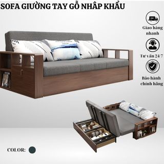 Giường Sofa Đa Năng, Giường sofa thông minh tay gỗ nhập khẩu_Có ngăn chứa đồ bí mật