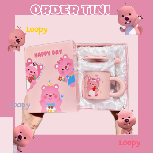 🔥(SẴN) 🔥loopy- cốc thuỷ tinh hồng loopy cute phô mau que