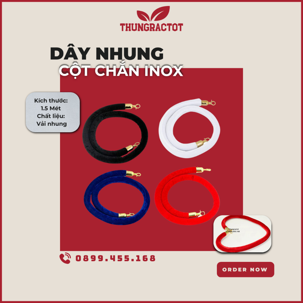 Dây nhung cột chắn inox đầu tròn vàng tạo lối đi - Dây nối cột chắn inox bằng nhung
