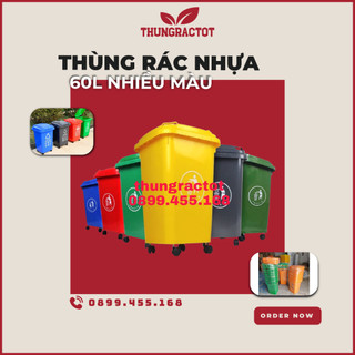 Thùng rác nhựa 60 lít , thùng rác nhựa 60l nhiều màu có 4 bánh xe