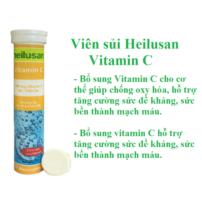 Viên sủi vitamin C Heilusan tăng sức đề kháng, hộp 20 viên