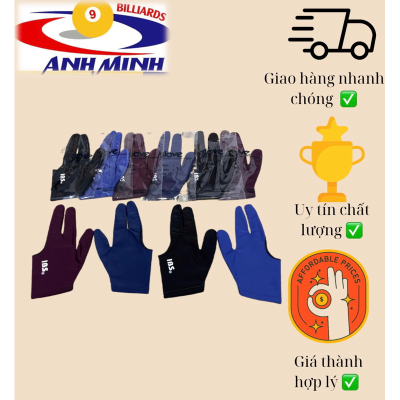 Găng tay bida IBS VN (có quay kèm video hình thật) - chọn màu để lại ghi chú 19k/c