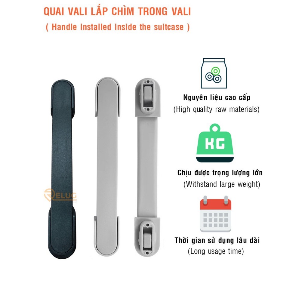 Tay cầm vali siêu bền, tay quai xách vali lắp vừa các hãng cao cấp Carlton, Lusetti, Kakashi. quai cầm màu ghi xám