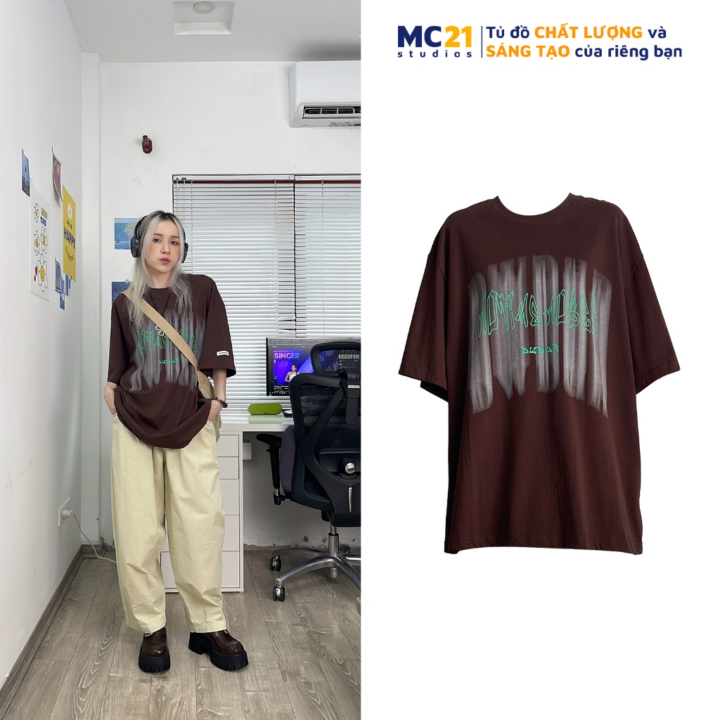 Áo phông MC21.STUDIOS oversize tay lỡ Unisex Ulzzang Streetwear Hàn Quốc tee form rộng t-shirt nam nữ pull A3731