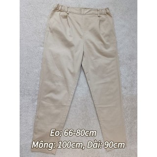 [2hand] Quần dài khaki/kaki nữ Nhật form baggy màu nâu kem lưng thun co giãn có 2 túi bên hông & sau lưng (Secondhand)