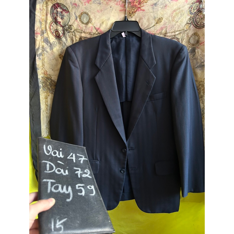 ❣️Áo Vest Blazer NAm Xanh Đen sọc dọc vải bóng bóng ~1m75 2hands (Hàng si Nhật Bản)🥰