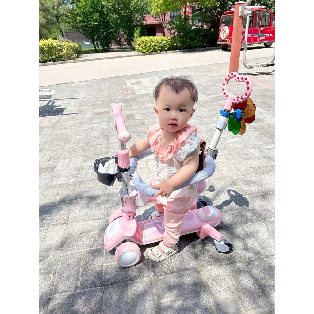 Scooters 3 trong1 cao cấp Vitality - XE TRƯỢT BÁNH TO SCOOTER  KIÊM XE CHÒI CHÂN GẤU CAO CẤP CÓ NHẠC, Đèn nháy....