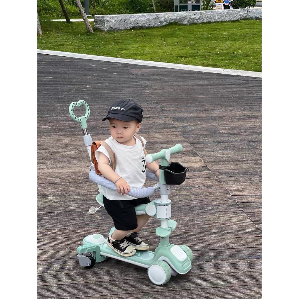 Scooters 3 trong1 cao cấp Vitality - XE TRƯỢT BÁNH TO SCOOTER  KIÊM XE CHÒI CHÂN GẤU CAO CẤP CÓ NHẠC, Đèn nháy....