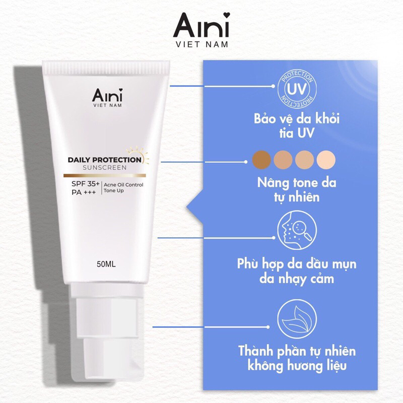 Kem chống nắng nâng tông khô thoáng dành cho body Aini Daily Protection Sunscreen SPF35+/PA+++