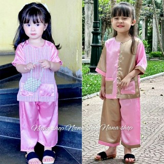 Bộ bà ba bé gái mẫu ghép vải lụa mềm mịn mát / Đồ bà ba cho bé
