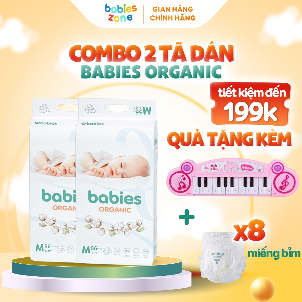Combo 2 Bịch Tã Bỉm Dán Babies Organic có đủ size thương hiệu Việt thấm hút cực nhanh, chống tràn, siêu mềm mịn