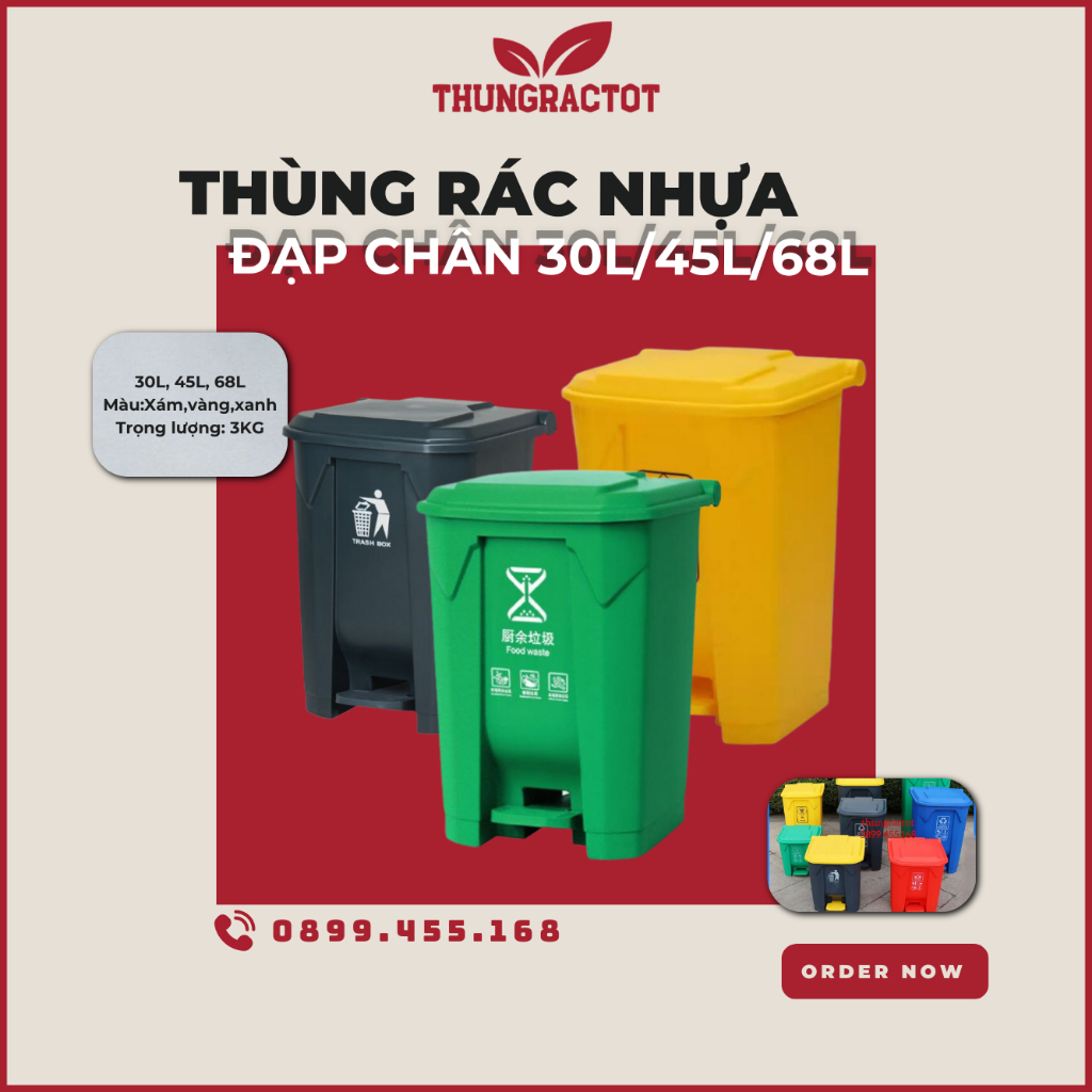 Thùng rác nhựa đạp chân 30L/45L/68L nhiều màu, nhiều kích cỡ, siêu dẻo, siêu bền, nhập khẩu chính hãng