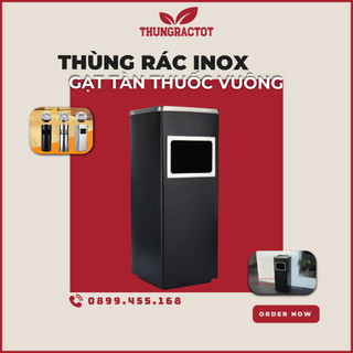 Thùng rác inox có gạt tàn hình vuông