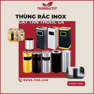 Thùng rác gạt tàn thuốc , thùng rác inox có gạt tàn