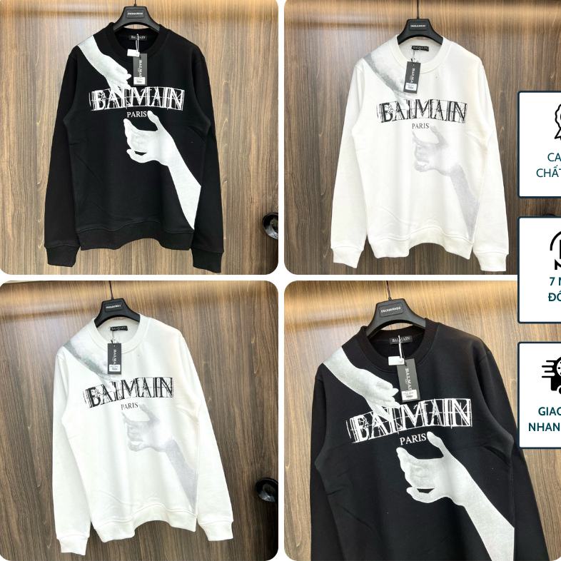 Áo nỉ Balmain phối hình in bàn tay chất liệu cotton thoáng mát hottrend 2023, Áo Phông Unisex Nam Nữ