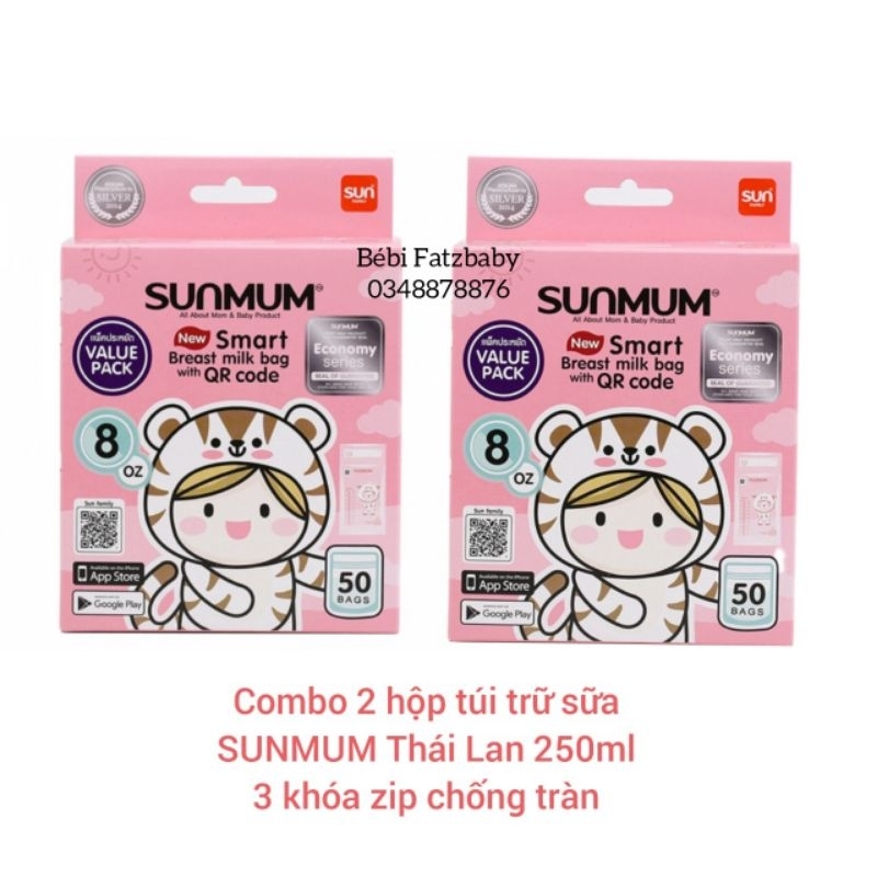 Combo 2 hộp túi trữ sữa sunmum Thái Lan - chính hãng 3 khoá zip an toàn
