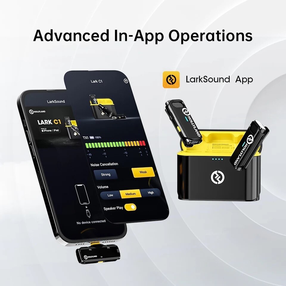 Micro Hollyland Lark C1 Duo mic thu âm không dây cài áo cho điện thoại iphone, Android quay video vlog, asmr, phỏng vấn