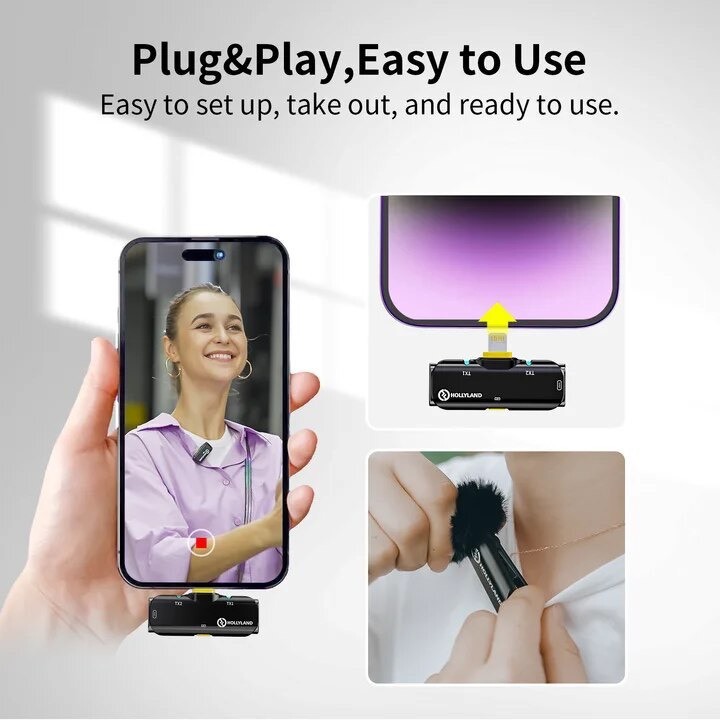 Micro Hollyland Lark C1 Duo mic thu âm không dây cài áo cho điện thoại iphone, Android quay video vlog, asmr, phỏng vấn