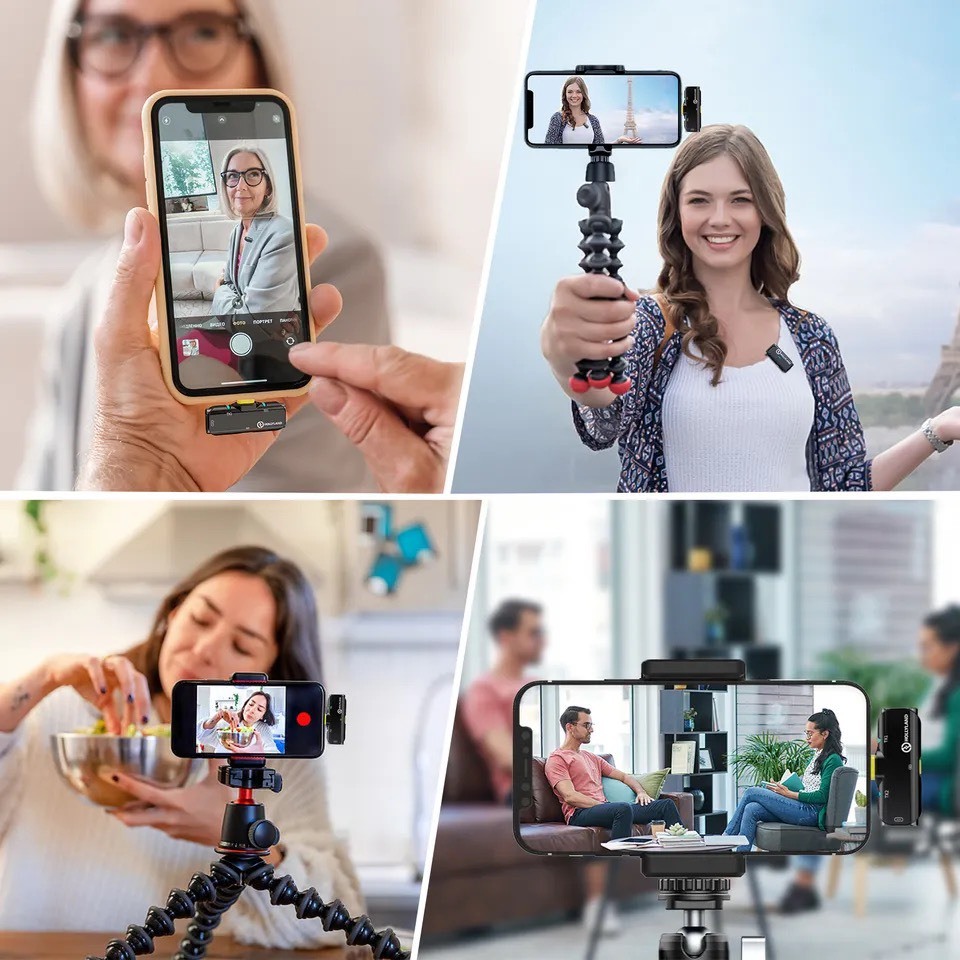 Micro Hollyland Lark C1 Duo mic thu âm không dây cài áo cho điện thoại iphone, Android quay video vlog, asmr, phỏng vấn