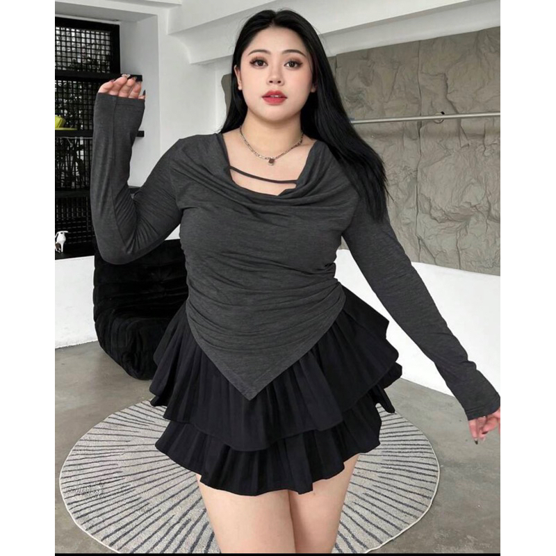 [THỦ ĐỨC- HOẢ TỐC HCM] chân váy bigsize nữ CHÂN VÁY 2 tầng bigsize sẵn màu đen// hình thật của khách