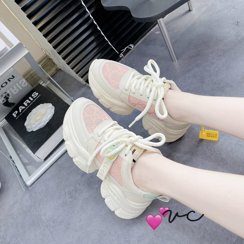 Giày thể thao sneaker gc tem dài vân hoạ tiết hồng fullbox