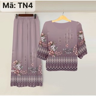 Set Đồ Bộ Mặc Nhà Cho Mẹ, Vải Lụa Sang Trọng, Áo Cổ Chui Tay Lửng, Quần Chín Tấc Có Túi, Đủ Màu Size