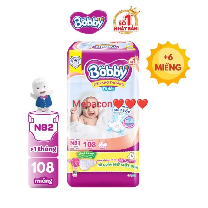 Cộng miếng Miếng lót sơ sinh Bobby Newborn 1 108 miếng, Newborn 2 60 miếng