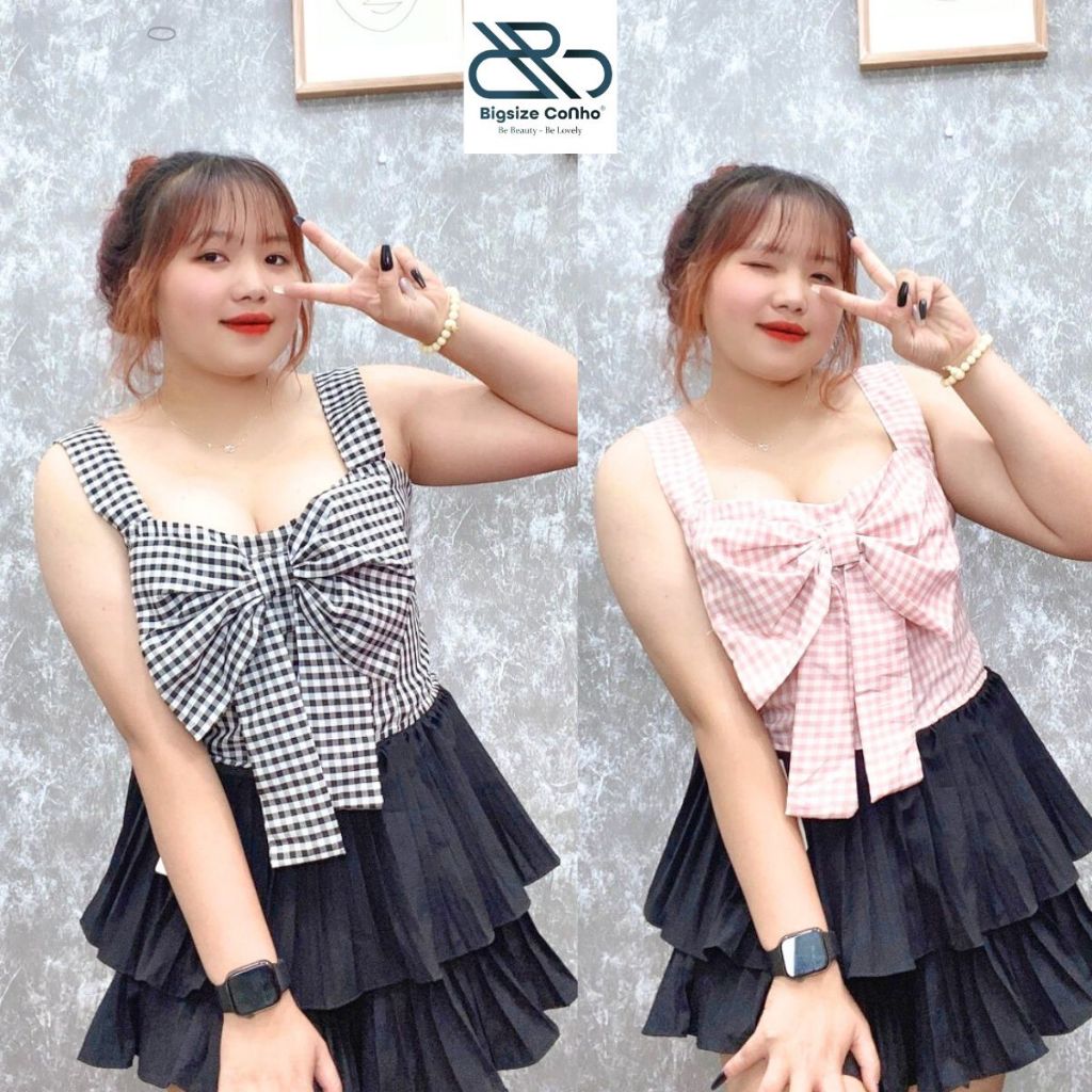 Áo Sơ Mi Caro Bigsize Cô Nhỏ Bánh Bèo Cột Nơ Cách Điệu Vải Kate Lụa Mềm Mát AK5