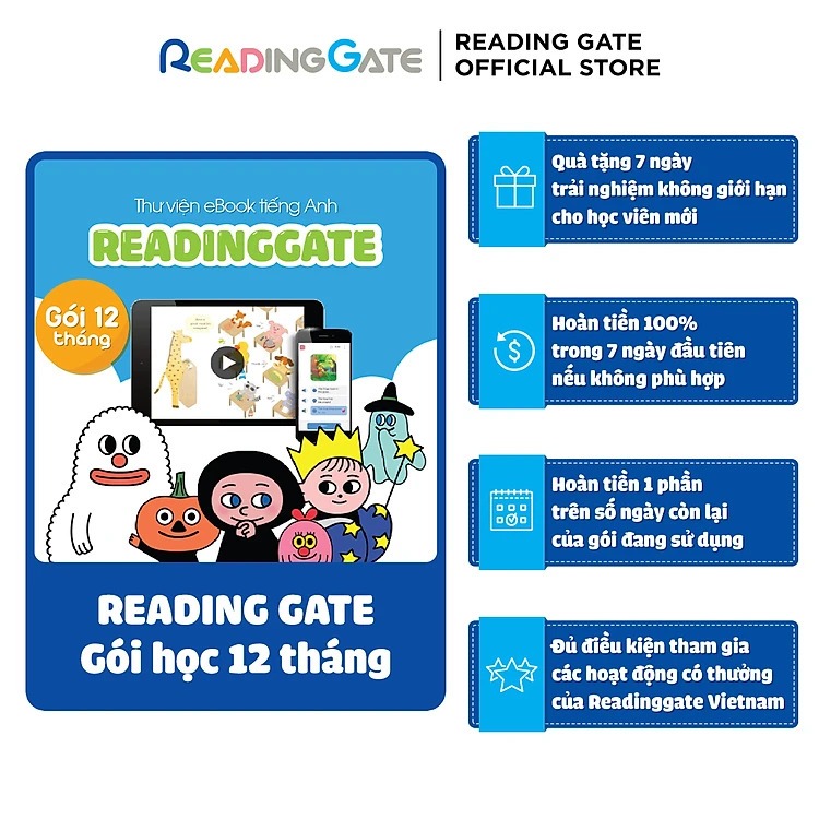 Gói 12 Tháng Sử Dụng Phần Mềm Học Tiếng Anh Reading Gate Cho Trẻ Em Và Người Mới Bắt Đầu qua Ebook và Movie Book