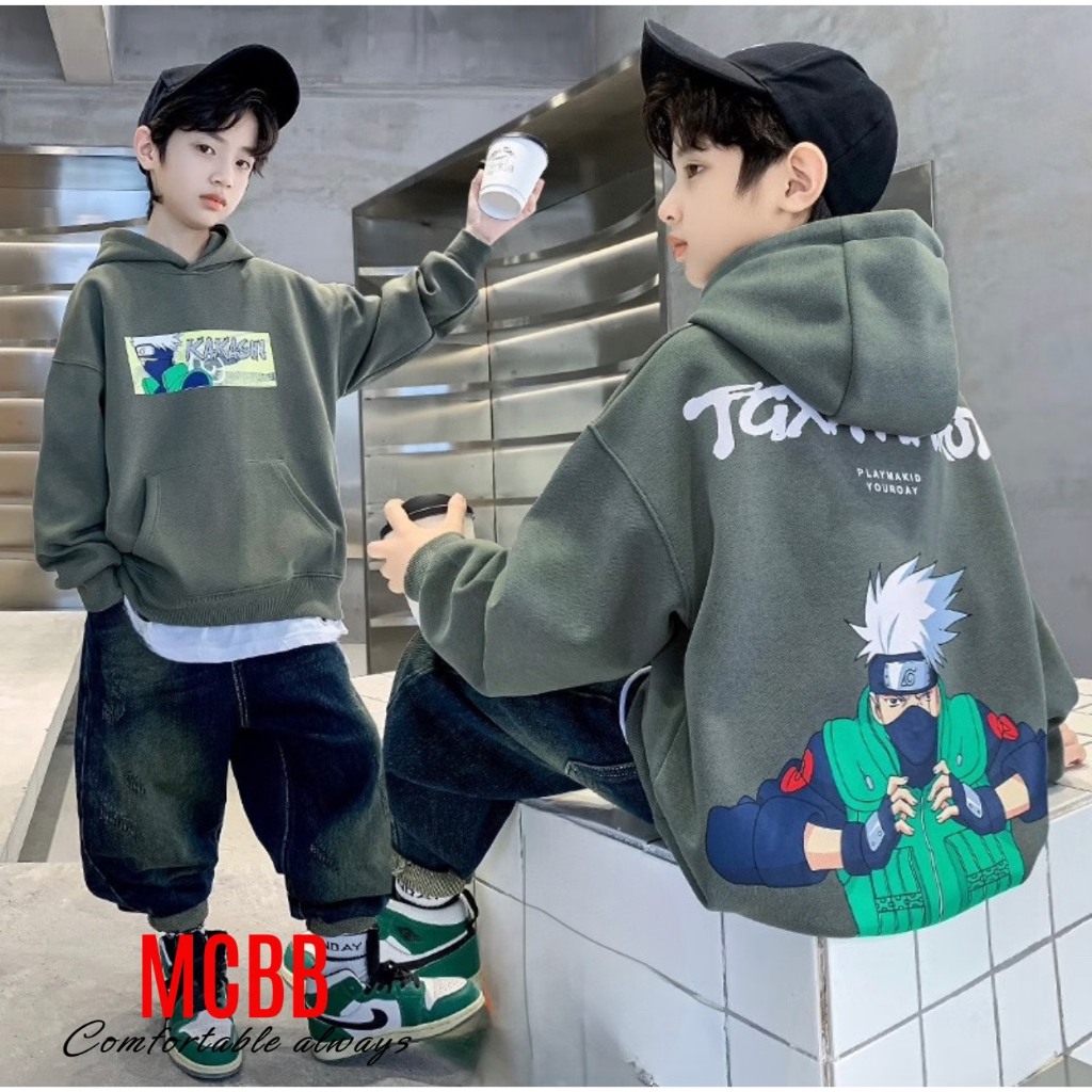 Mcbb 49-60Kg áo hoodie nam form rộng hiphop áo thun tay dài nam áo phông có nón trùm đầu thu đông áo lạnh gió bé trai bộ