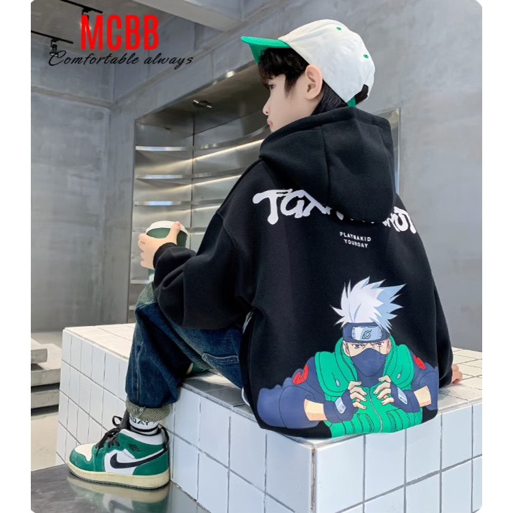 Mcbb 49-60Kg áo hoodie nam form rộng hiphop áo thun tay dài nam áo phông có nón trùm đầu thu đông áo lạnh gió bé trai bộ