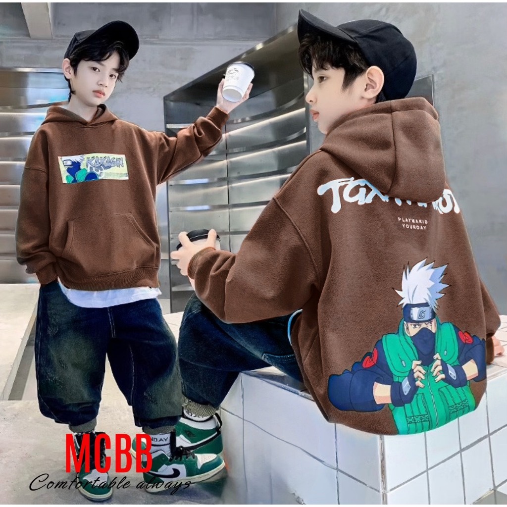 Mcbb 49-60Kg áo hoodie nam form rộng hiphop áo thun tay dài nam áo phông có nón trùm đầu thu đông áo lạnh gió bé trai bộ