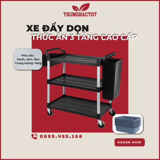 Xe đẩy phục vụ nhà hàng , xe đẩy dọn bàn ăn , xe đẩy thức ăn 3 tầng bằng nhựa pp cao cấp, màu đen, siêu bền, tiện lợi