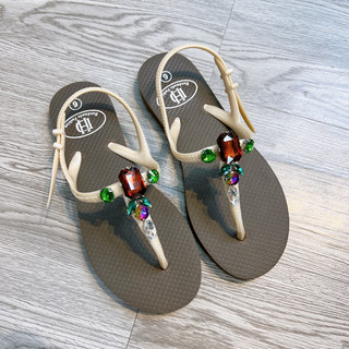(form to lùi size) Sandal đính đá chiếc lá SP3553