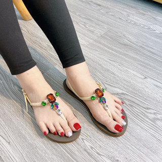 (form to lùi size) Sandal đính đá chiếc lá SP3553
