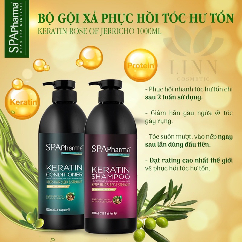 Cặp Gội Xả Phục Hồi Tóc Spa Pharma Keratin Chuẩn Salon